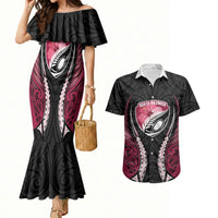 North Harbour 2026 Rugby Custom Couples Matching Mermaid Dress and Hawaiian Shirt NZ Maori Silver Fern LT14 Maroon - Polynesian Pride