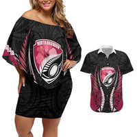 North Harbour 2026 Rugby Custom Couples Matching Off Shoulder Short Dress and Hawaiian Shirt NZ Maori Silver Fern