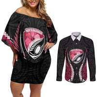 North Harbour 2026 Rugby Custom Couples Matching Off Shoulder Short Dress and Long Sleeve Button Shirt NZ Maori Silver Fern