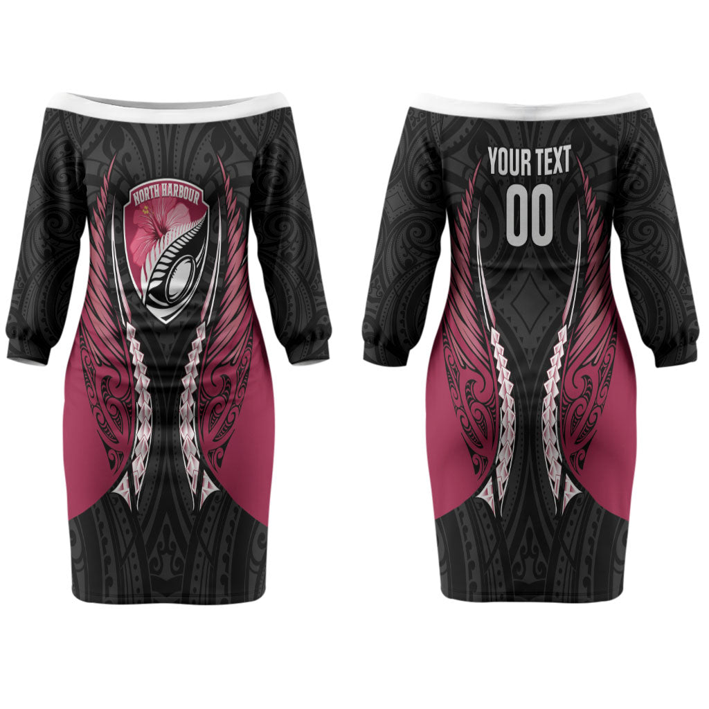 North Harbour 2026 Rugby Custom Couples Matching Off The Shoulder Long Sleeve Dress and Hawaiian Shirt NZ Maori Silver Fern LT14 - Polynesian Pride