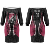 North Harbour 2026 Rugby Custom Couples Matching Off The Shoulder Long Sleeve Dress and Hawaiian Shirt NZ Maori Silver Fern LT14 - Polynesian Pride