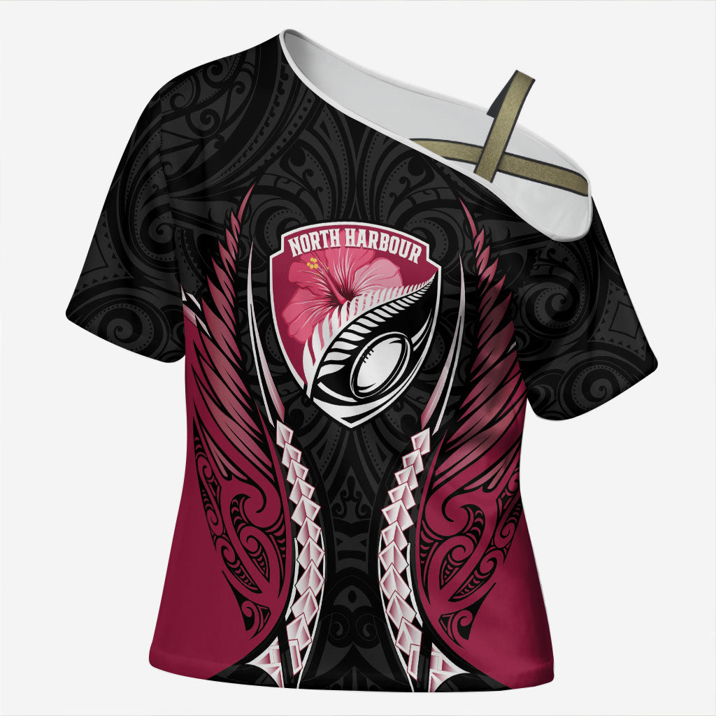 North Harbour 2026 Rugby Custom Cross Shoulder Shirt NZ Maori Silver Fern LT14 Female Maroon - Polynesian Pride