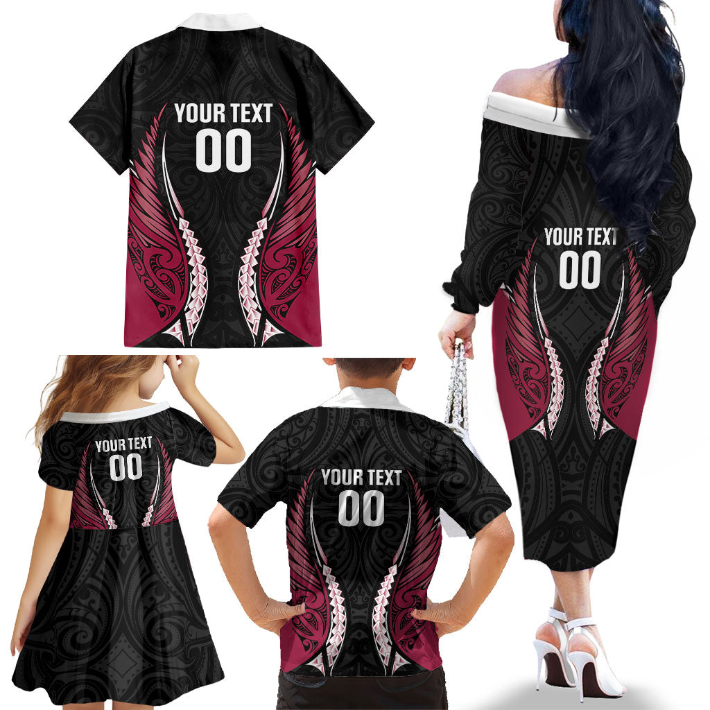 North Harbour 2026 Rugby Custom Family Matching Off The Shoulder Long Sleeve Dress and Hawaiian Shirt NZ Maori Silver Fern LT14 - Polynesian Pride
