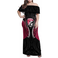 North Harbour 2026 Rugby Custom Family Matching Off Shoulder Maxi Dress and Hawaiian Shirt NZ Maori Silver Fern LT14 Mom's Dress Maroon - Polynesian Pride
