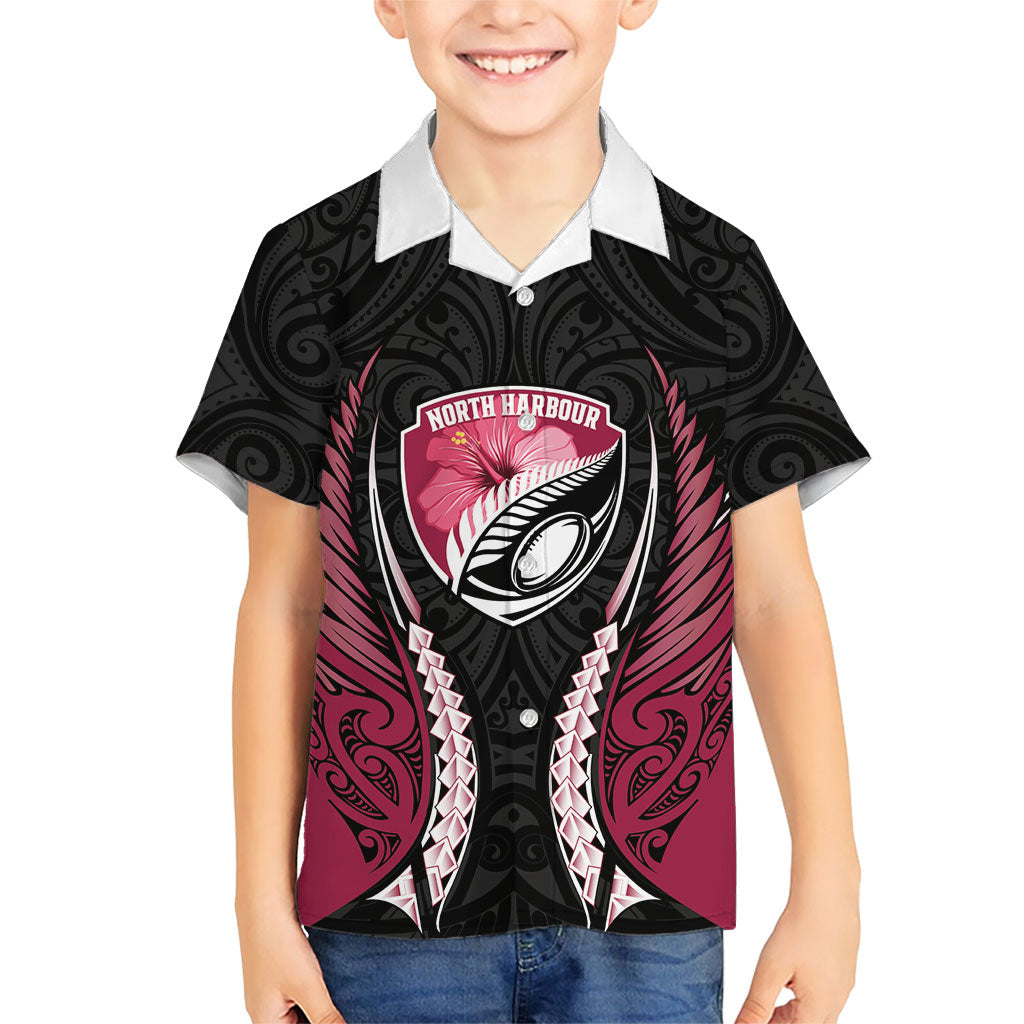 North Harbour 2026 Rugby Custom Family Matching Off Shoulder Short Dress and Hawaiian Shirt NZ Maori Silver Fern LT14 Son's Shirt Maroon - Polynesian Pride