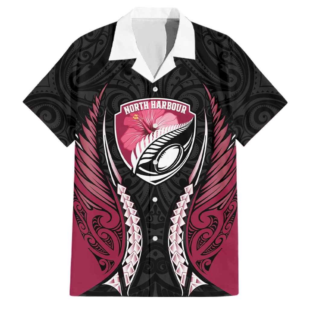 North Harbour 2026 Rugby Custom Family Matching Short Sleeve Bodycon Dress and Hawaiian Shirt NZ Maori Silver Fern LT14 Dad's Shirt - Short Sleeve Maroon - Polynesian Pride