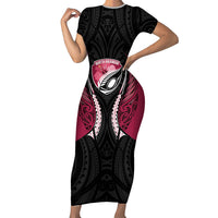 North Harbour 2026 Rugby Custom Family Matching Short Sleeve Bodycon Dress and Hawaiian Shirt NZ Maori Silver Fern LT14 Mom's Dress Maroon - Polynesian Pride
