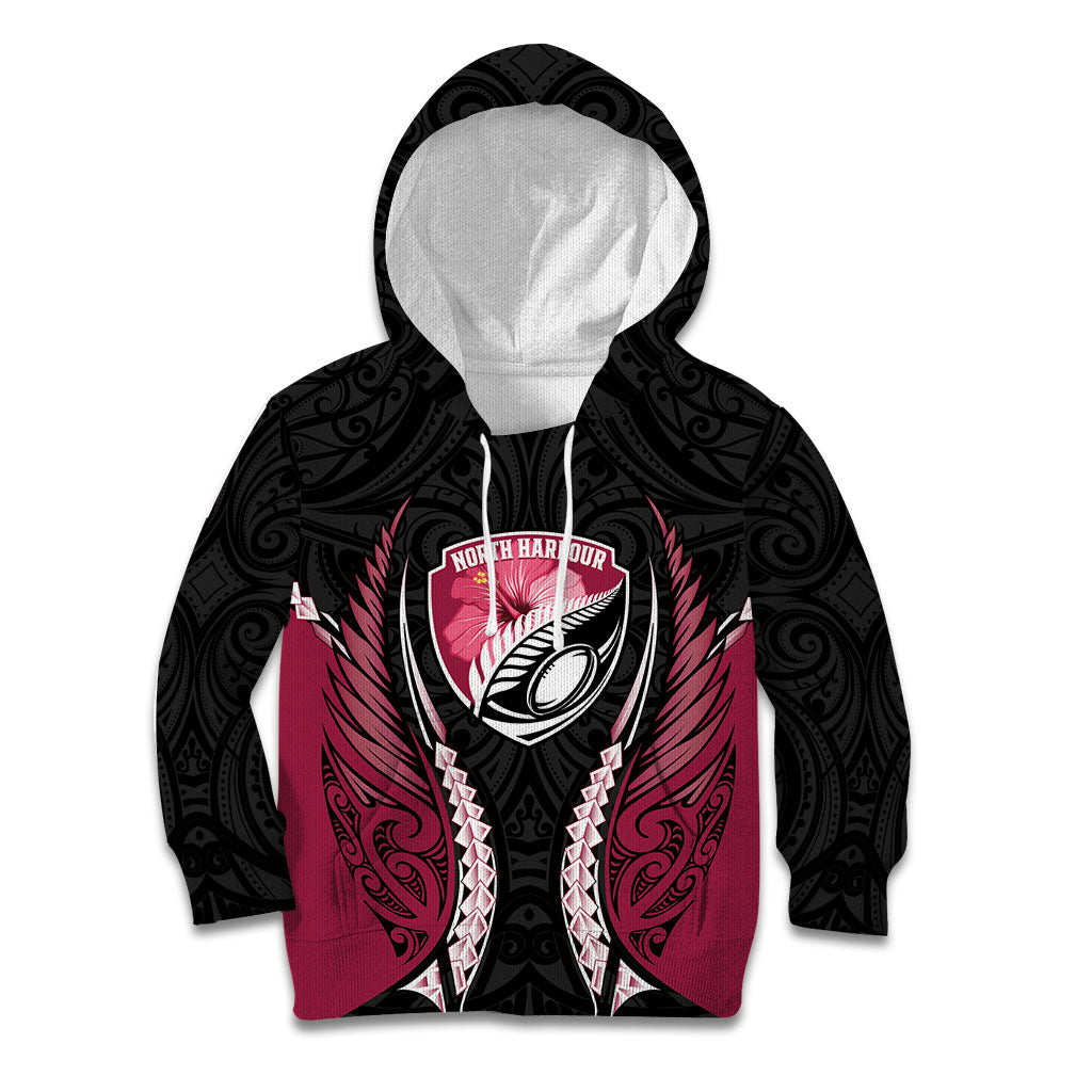 North Harbour 2026 Rugby Custom Kid Hoodie NZ Maori Silver Fern LT14 Hoodie Maroon - Polynesian Pride