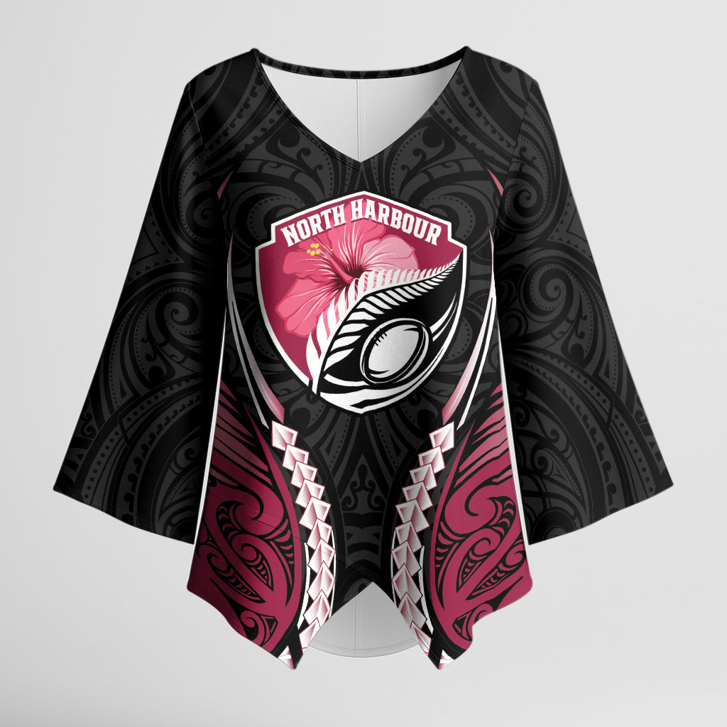 North Harbour 2026 Rugby Custom Kimono Sleeve Blouse NZ Maori Silver Fern LT14 Female Maroon - Polynesian Pride