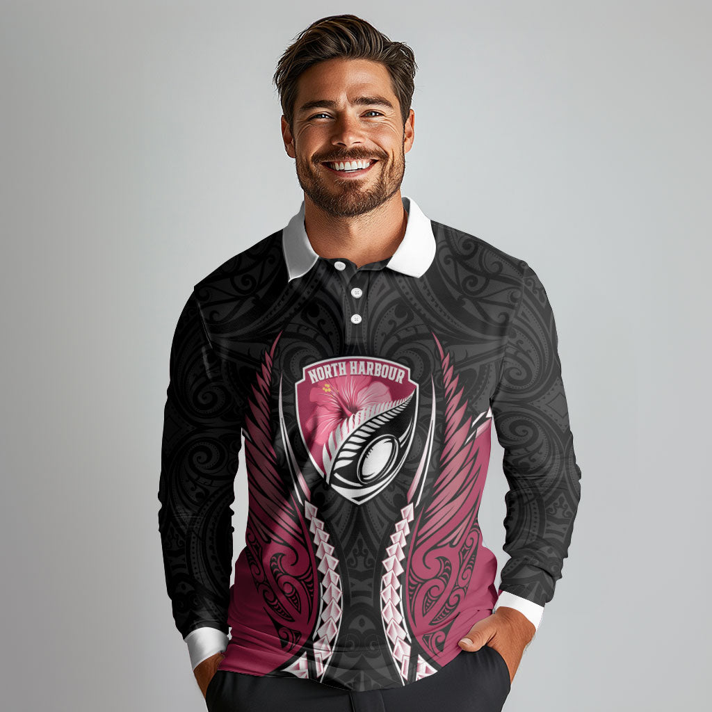 North Harbour 2026 Rugby Custom Long Sleeve Polo Shirt NZ Maori Silver Fern LT14 - Polynesian Pride