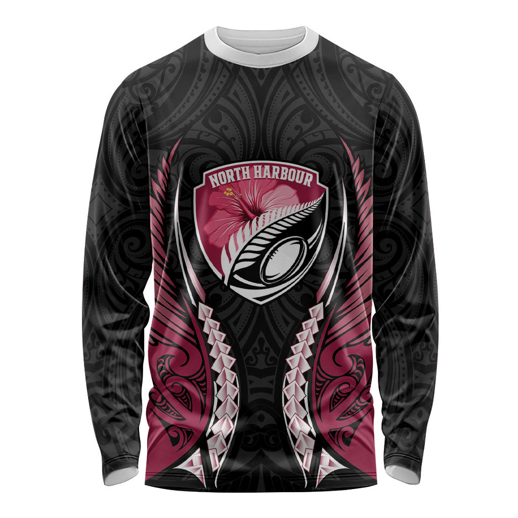 North Harbour 2026 Rugby Custom Long Sleeve Shirt NZ Maori Silver Fern LT14 Unisex Maroon - Polynesian Pride