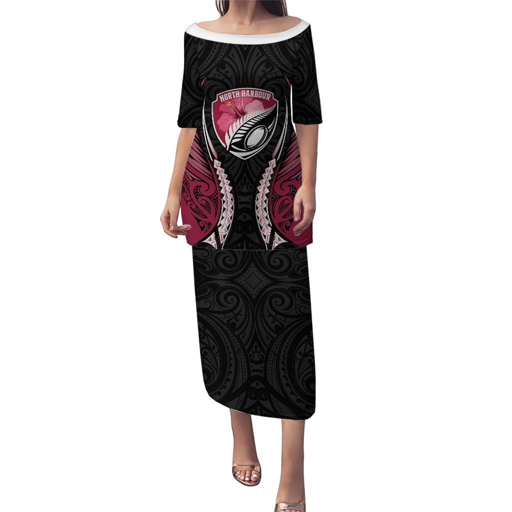 North Harbour 2026 Rugby Custom Puletasi NZ Maori Silver Fern LT14 Long Dress Maroon - Polynesian Pride