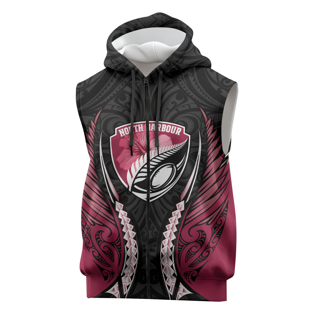 North Harbour 2026 Rugby Custom Sleeveless Zip Hoodie NZ Maori Silver Fern LT14 Maroon - Polynesian Pride