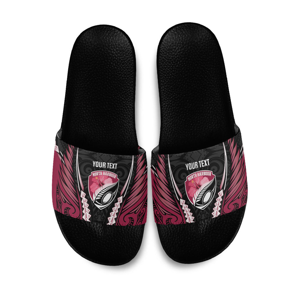 North Harbour 2026 Rugby Custom Slide Sandals NZ Maori Silver Fern LT14 Maroon - Polynesian Pride