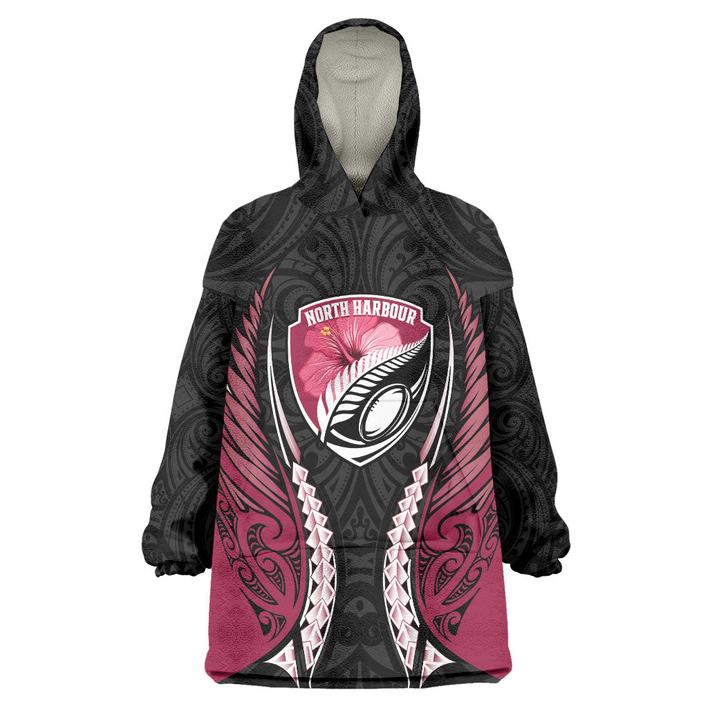 North Harbour 2026 Rugby Custom Wearable Blanket Hoodie NZ Maori Silver Fern LT14 One Size Maroon - Polynesian Pride