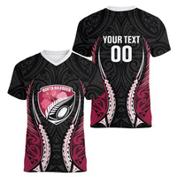 North Harbour 2026 Rugby Custom Women V-Neck T-Shirt NZ Maori Silver Fern