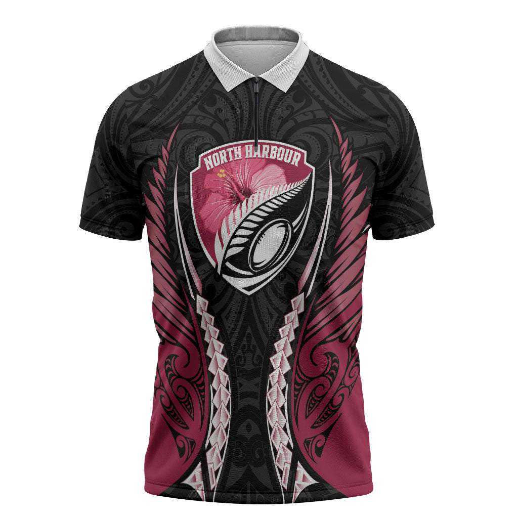North Harbour 2026 Rugby Custom Zipper Polo Shirt NZ Maori Silver Fern LT14 Maroon - Polynesian Pride
