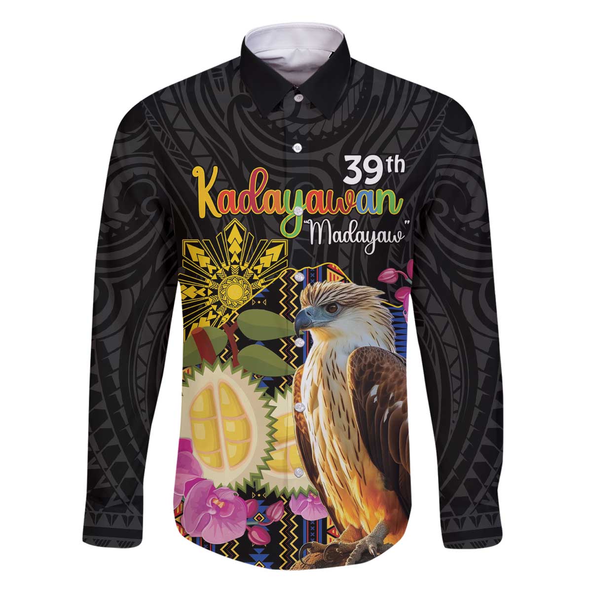 Kadayawan Philippines Family Matching Off The Shoulder Long Sleeve Dress and Hawaiian Shirt Filipino Eagle Happy 39th Anniversary
