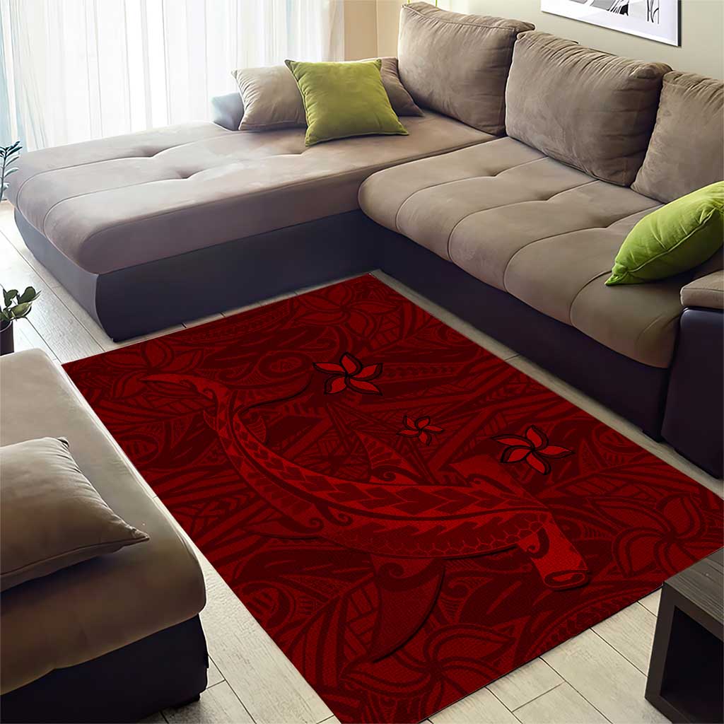 Oxblood Polynesia Area Rug Hawaiian Tribal Hammerhead Shark Tattoo