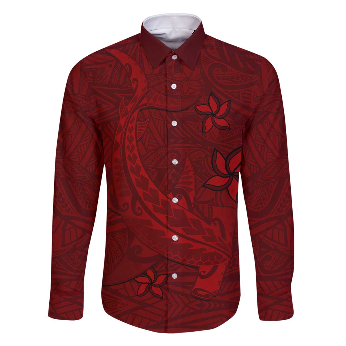 Oxblood Polynesia Family Matching Off The Shoulder Long Sleeve Dress and Hawaiian Shirt Hawaiian Tribal Hammerhead Shark Tattoo