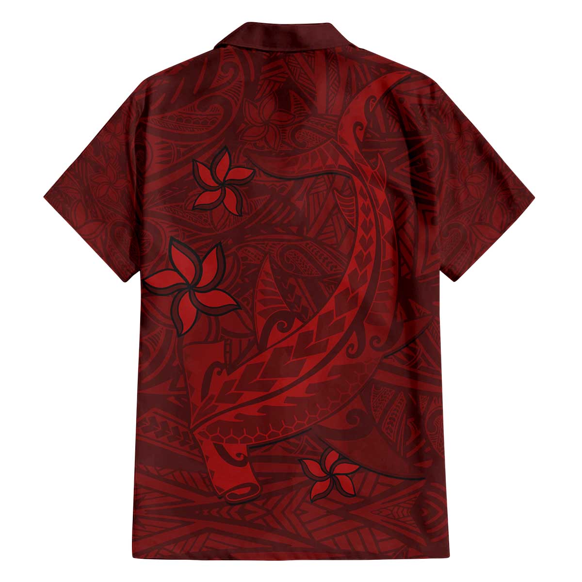 Oxblood Polynesia Family Matching Off Shoulder Short Dress and Hawaiian Shirt Hawaiian Tribal Hammerhead Shark Tattoo
