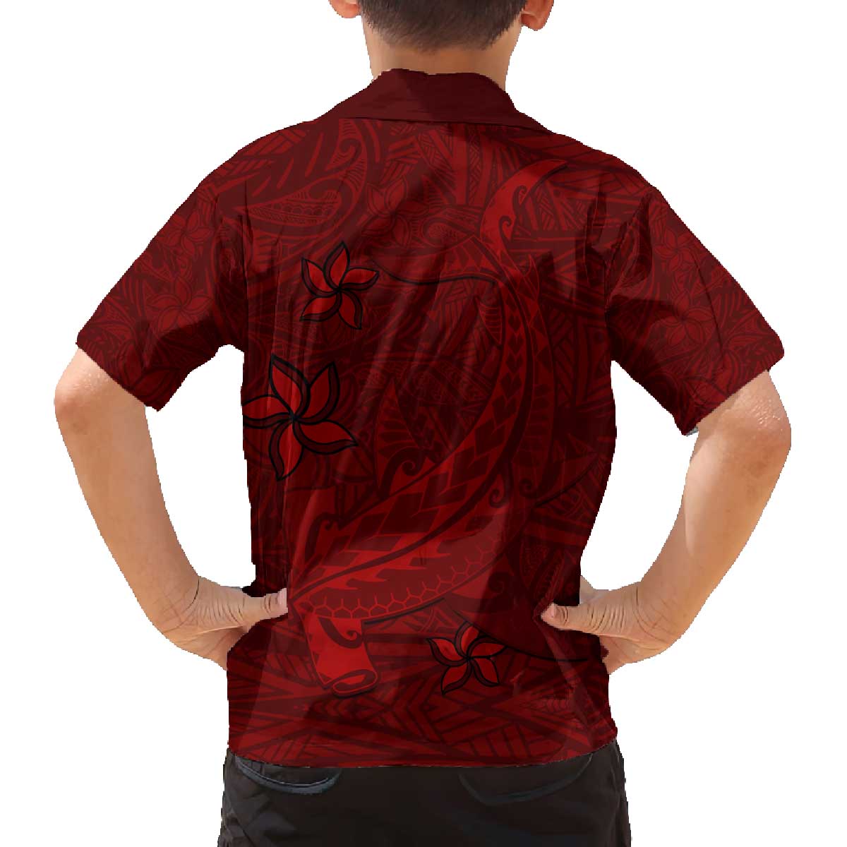 Oxblood Polynesia Family Matching Puletasi and Hawaiian Shirt Hawaiian Tribal Hammerhead Shark Tattoo LT14 - Polynesian Pride