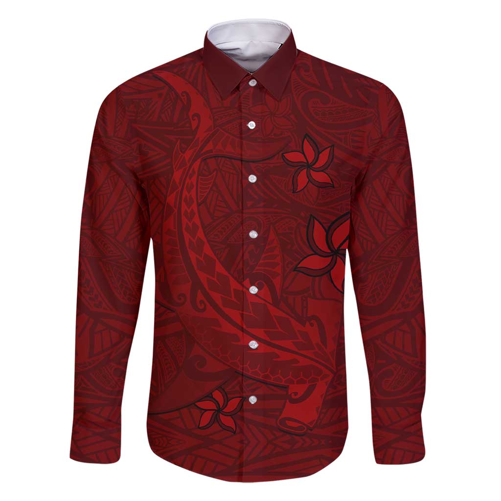Oxblood Polynesia Family Matching Short Sleeve Bodycon Dress and Hawaiian Shirt Hawaiian Tribal Hammerhead Shark Tattoo LT14 Dad's Shirt - Long Sleeve Oxblood - Polynesian Pride