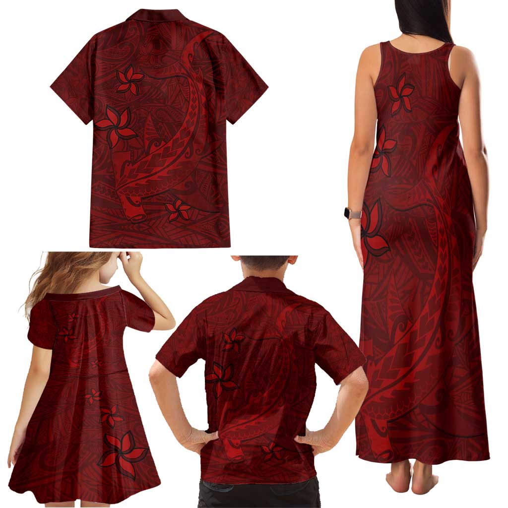 Oxblood Polynesia Family Matching Tank Maxi Dress and Hawaiian Shirt Hawaiian Tribal Hammerhead Shark Tattoo