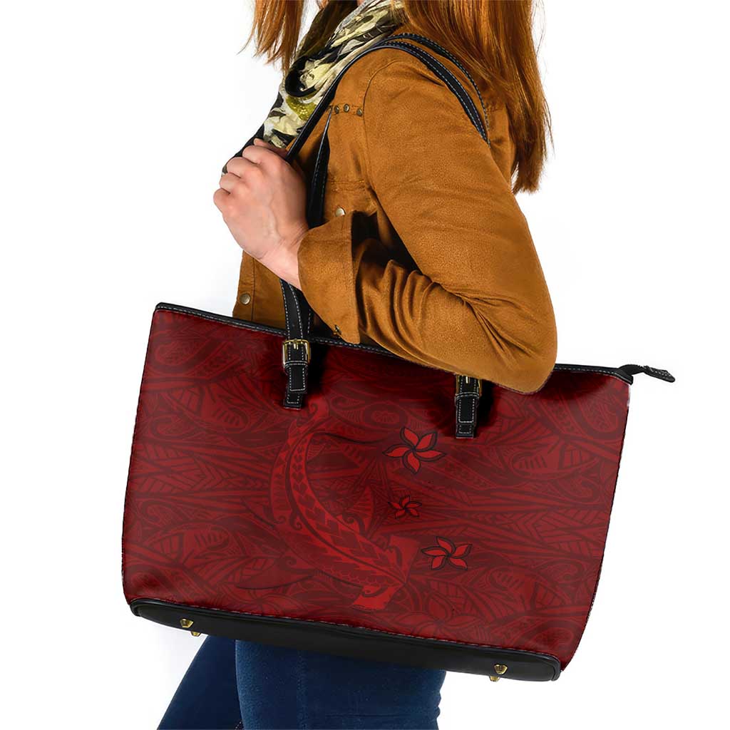 Oxblood Polynesia Leather Tote Bag Hawaiian Tribal Hammerhead Shark Tattoo