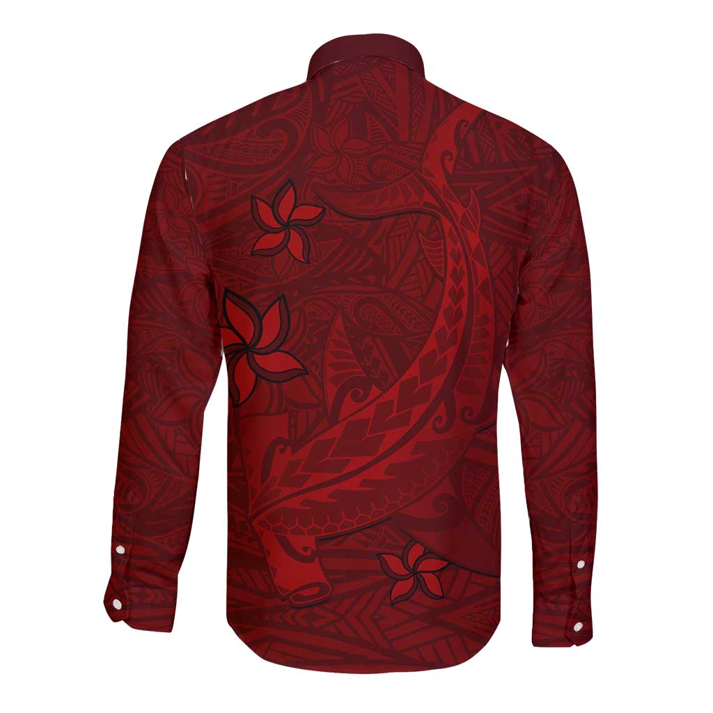Oxblood Polynesia Long Sleeve Button Shirt Hawaiian Tribal Hammerhead Shark Tattoo