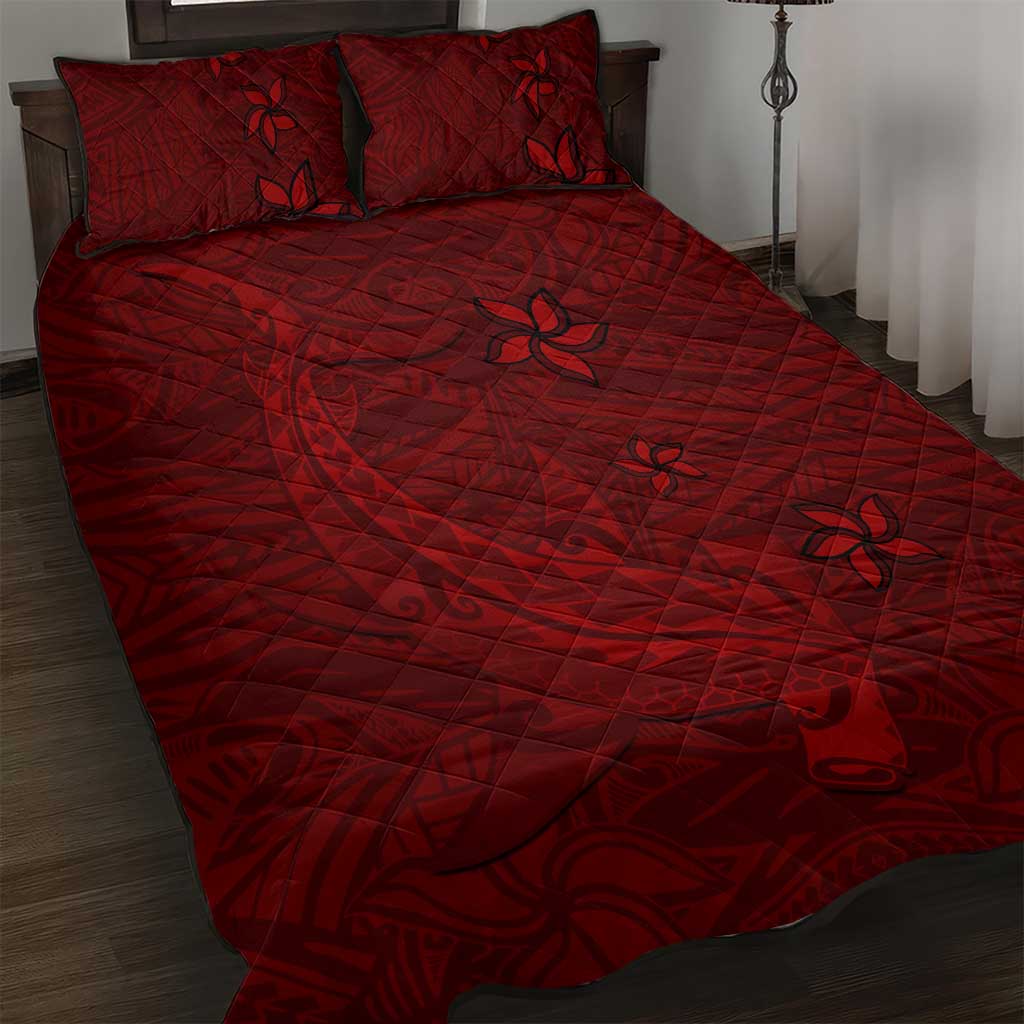 Oxblood Polynesia Quilt Bed Set Hawaiian Tribal Hammerhead Shark Tattoo