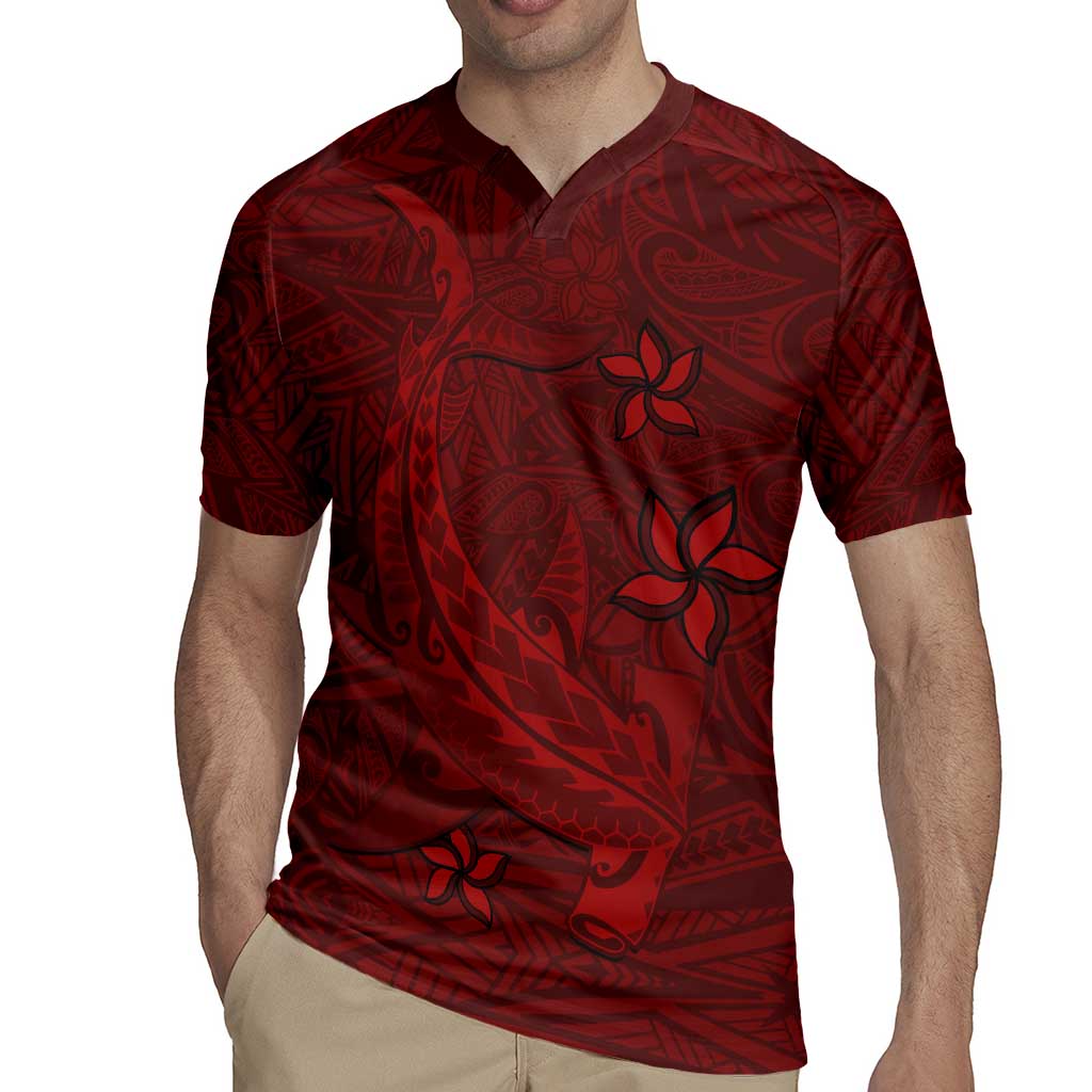 Oxblood Polynesia Rugby Jersey Hawaiian Tribal Hammerhead Shark Tattoo