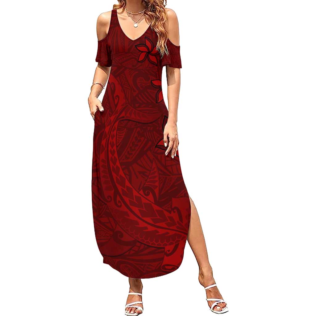 Oxblood Polynesia Summer Maxi Dress Hawaiian Tribal Hammerhead Shark Tattoo