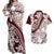 Polynesian Tropical Flowers Oxblood Color Couples Matching Off Shoulder Maxi Dress and Hawaiian Shirt