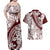 Polynesian Tropical Flowers Oxblood Color Couples Matching Off Shoulder Maxi Dress and Hawaiian Shirt