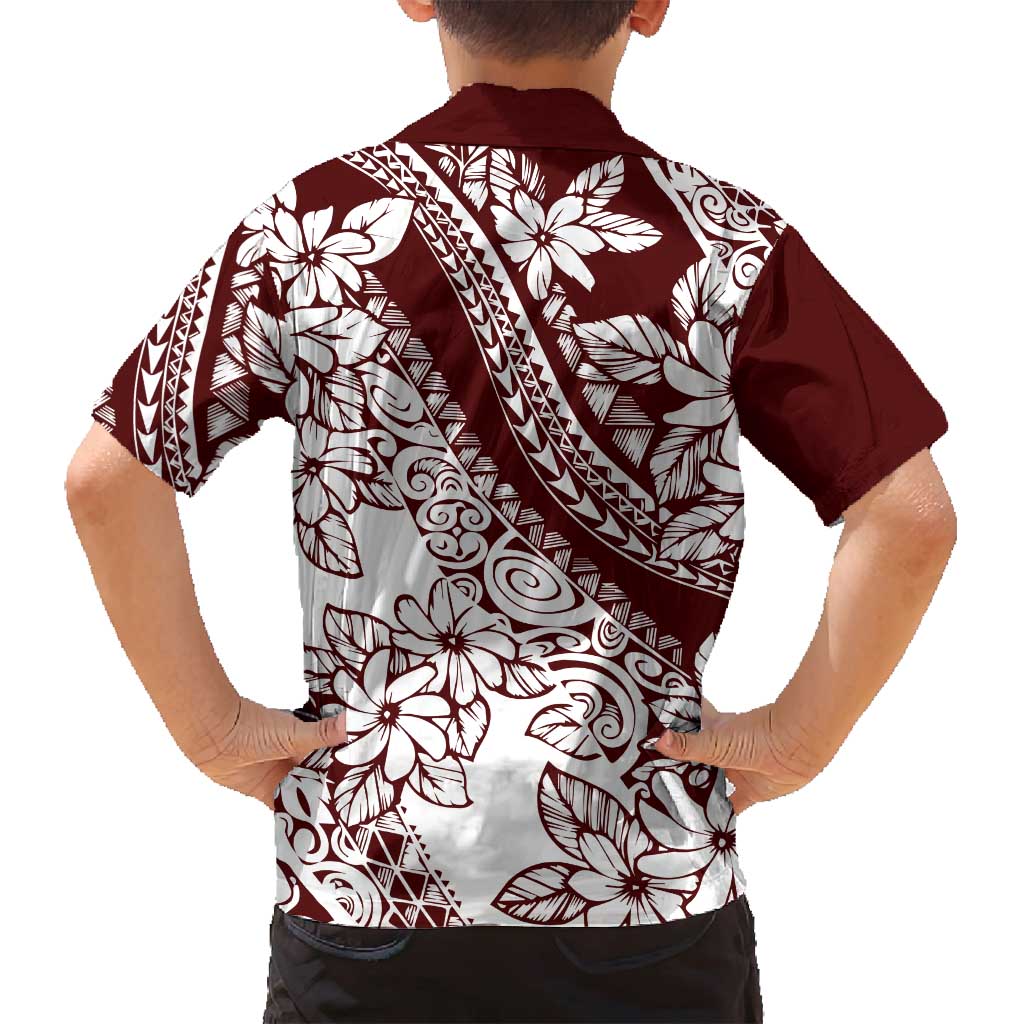 Polynesian Tropical Flowers Oxblood Color Family Matching Long Sleeve Bodycon Dress and Hawaiian Shirt LT14 - Polynesian Pride