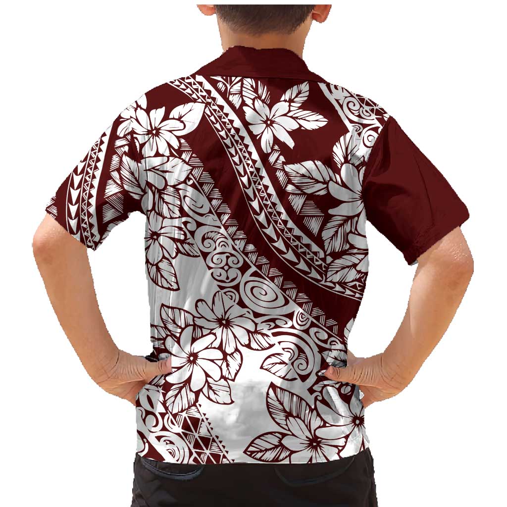 Polynesian Tropical Flowers Oxblood Color Family Matching Mermaid Dress and Hawaiian Shirt LT14 - Polynesian Pride