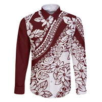 Polynesian Tropical Flowers Oxblood Color Family Matching Mermaid Dress and Hawaiian Shirt LT14 Dad's Shirt - Long Sleeve Oxblood - Polynesian Pride