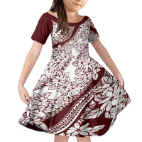 Polynesian Tropical Flowers Oxblood Color Family Matching Puletasi and Hawaiian Shirt LT14 Daughter's Dress Oxblood - Polynesian Pride