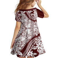 Polynesian Tropical Flowers Oxblood Color Family Matching Puletasi and Hawaiian Shirt LT14 - Polynesian Pride