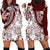 Polynesian Tropical Flowers Oxblood Color Hoodie Dress