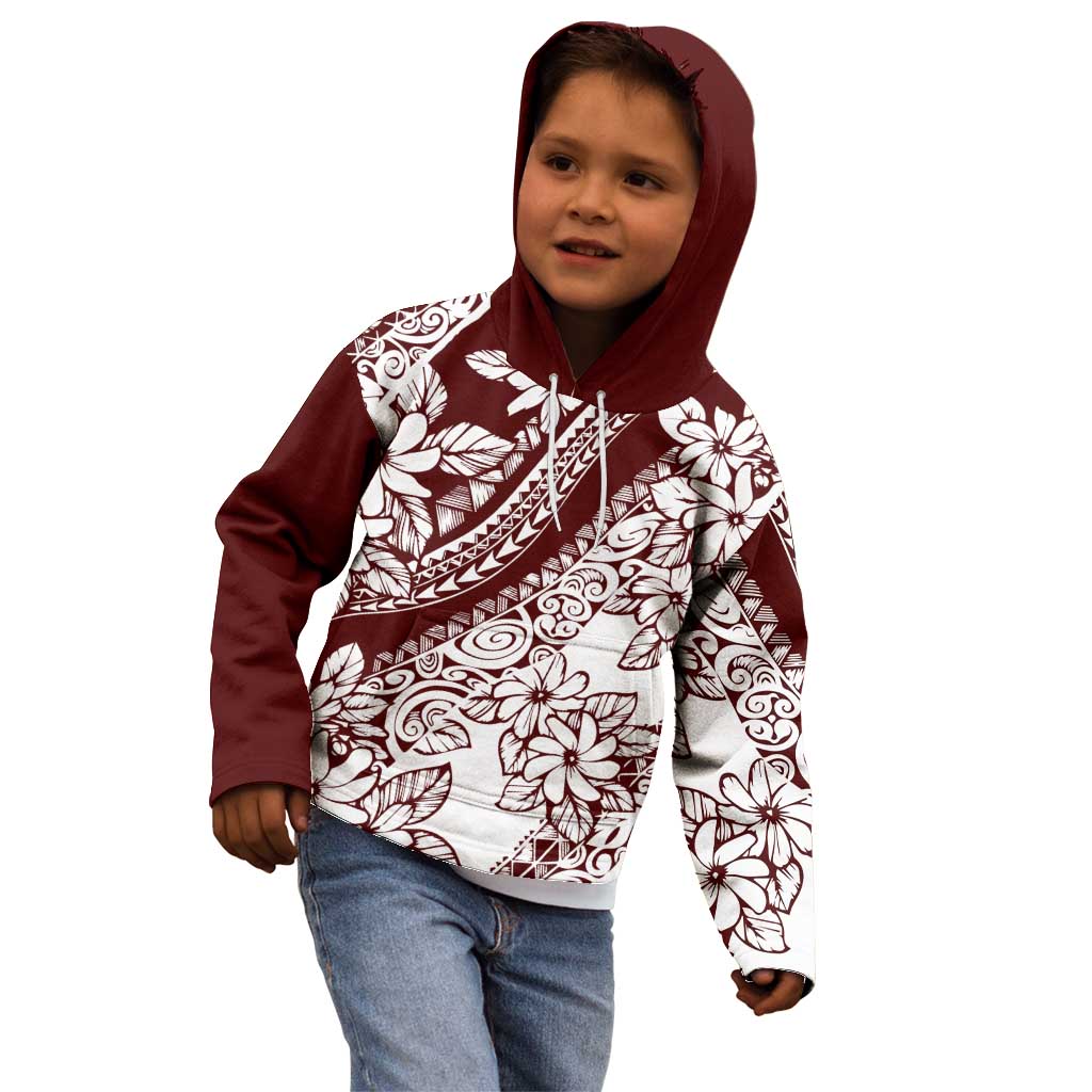 Polynesian Tropical Flowers Oxblood Color Kid Hoodie