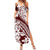 Polynesian Tropical Flowers Oxblood Color Summer Maxi Dress