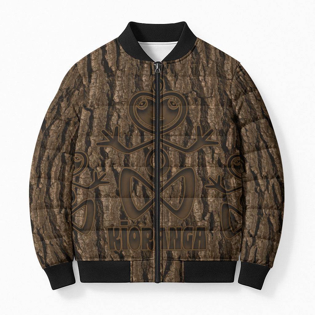 Kioranga Moriori New Zealand Bomber Puffer Jacket Kopi Rakau Carving Art LT14 Unisex Brown - Polynesian Pride