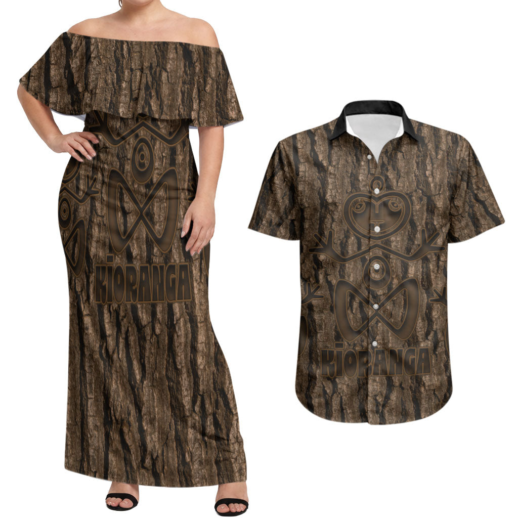 Kioranga Moriori New Zealand Couples Matching Off Shoulder Maxi Dress and Hawaiian Shirt Kopi Rakau Carving Art LT14 Brown - Polynesian Pride