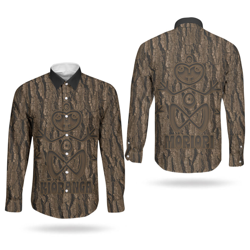 Kioranga Moriori New Zealand Couples Matching Off Shoulder Maxi Dress and Long Sleeve Button Shirt Kopi Rakau Carving Art LT14 - Polynesian Pride