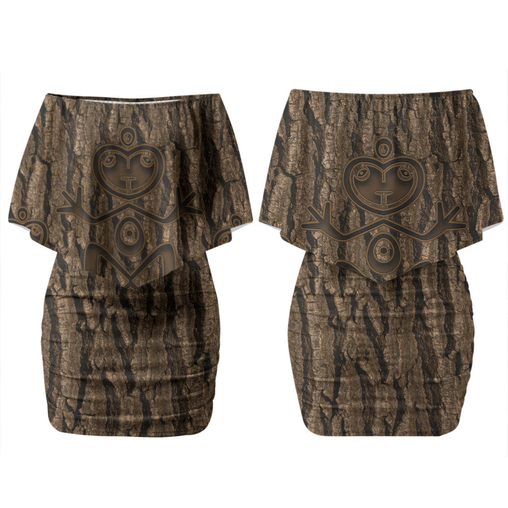Kioranga Moriori New Zealand Couples Matching Off Shoulder Short Dress and Hawaiian Shirt Kopi Rakau Carving Art LT14 - Polynesian Pride