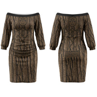 Kioranga Moriori New Zealand Couples Matching Off The Shoulder Long Sleeve Dress and Long Sleeve Button Shirt Kopi Rakau Carving Art LT14 - Polynesian Pride