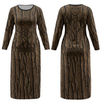 Kioranga Moriori New Zealand Family Matching Long Sleeve Bodycon Dress and Hawaiian Shirt Kopi Rakau Carving Art LT14 Mom's Dress Brown - Polynesian Pride