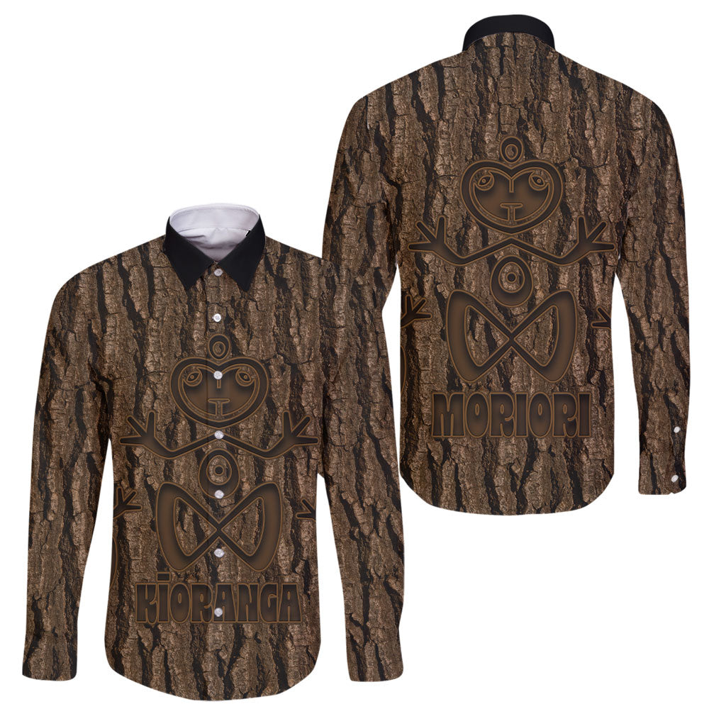 Kioranga Moriori New Zealand Family Matching Tank Maxi Dress and Hawaiian Shirt Kopi Rakau Carving Art LT14 Dad's Shirt - Long Sleeve Brown - Polynesian Pride